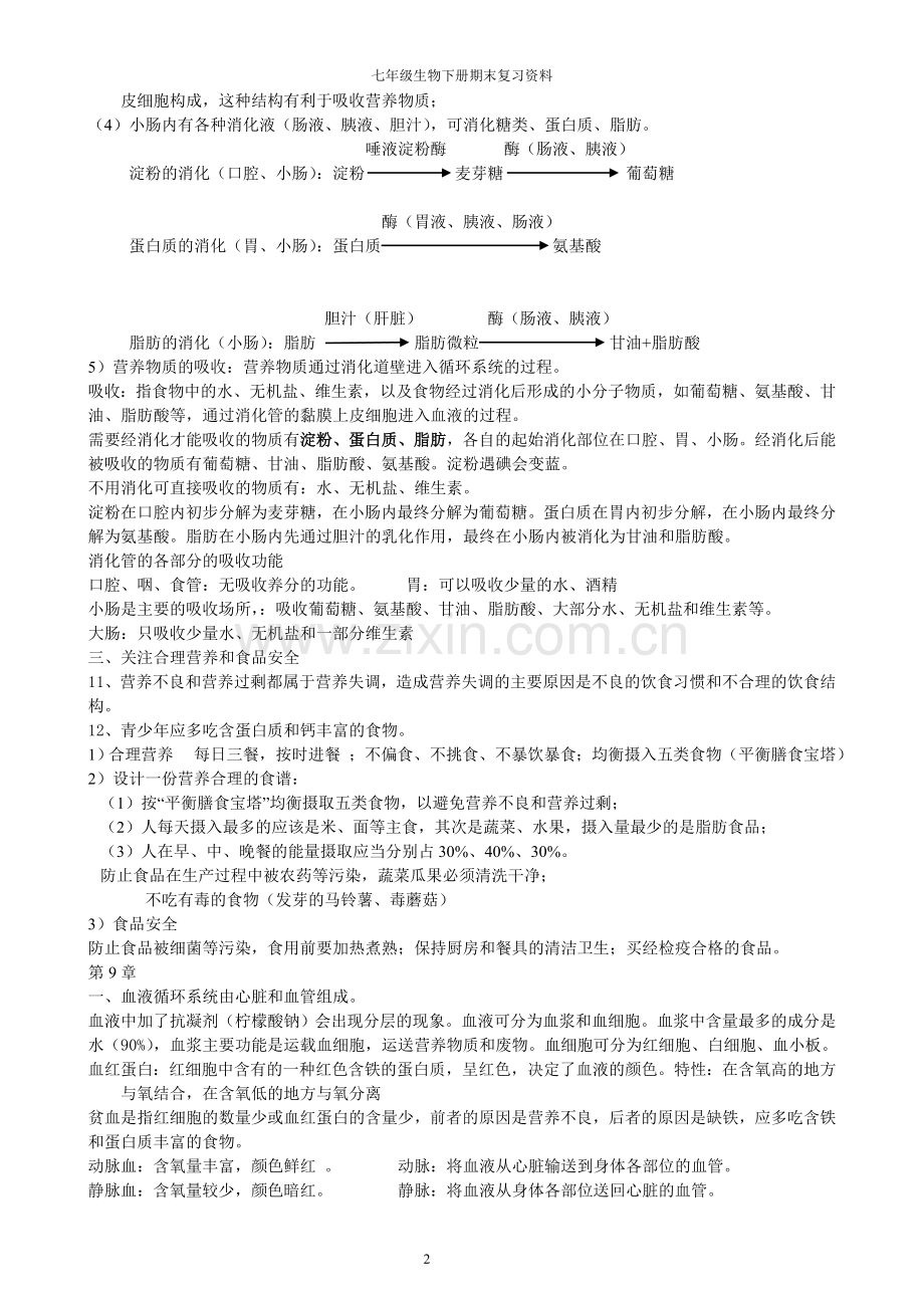 七年级下册生物复习资料.doc_第2页