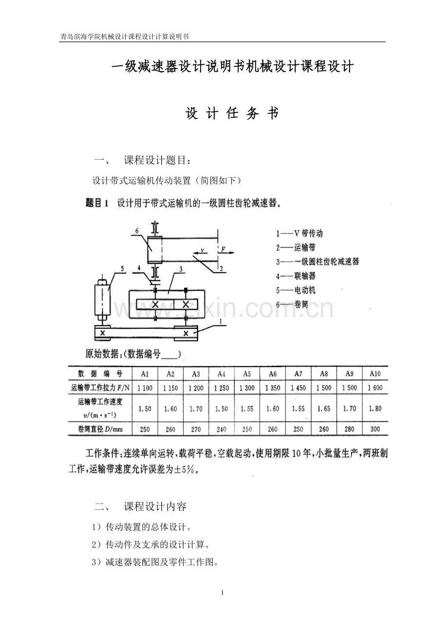 学位论文-—一级减速器设计说明书机械设计课程设计.doc_第1页