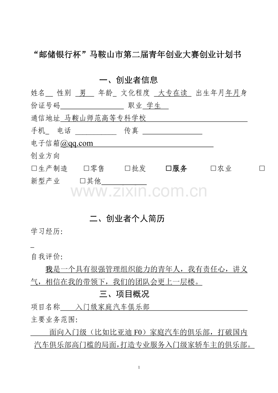 入门级家庭汽车俱乐部创业谋划书.doc_第1页