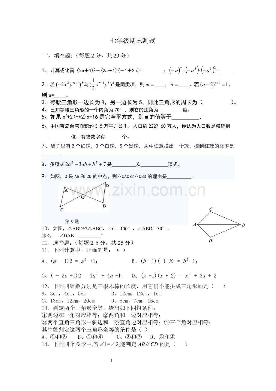 北师大版七年级下册数学试卷.doc_第1页