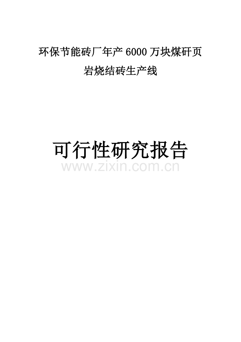 环保节能砖厂年产6000万块煤矸页岩烧结砖生产线项目可行性论证报告.doc_第1页