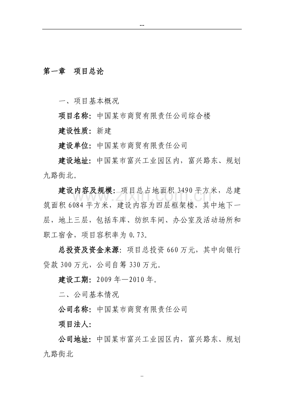 中国某市商贸有限责任公司综合楼可行性分析报告.doc_第1页