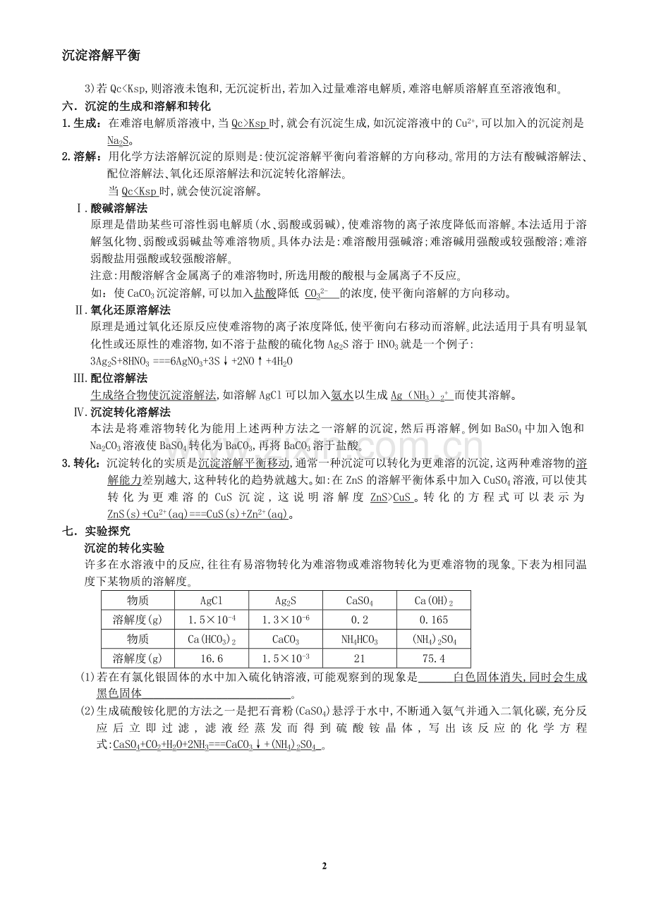 沉淀溶解平衡知识点.doc_第2页