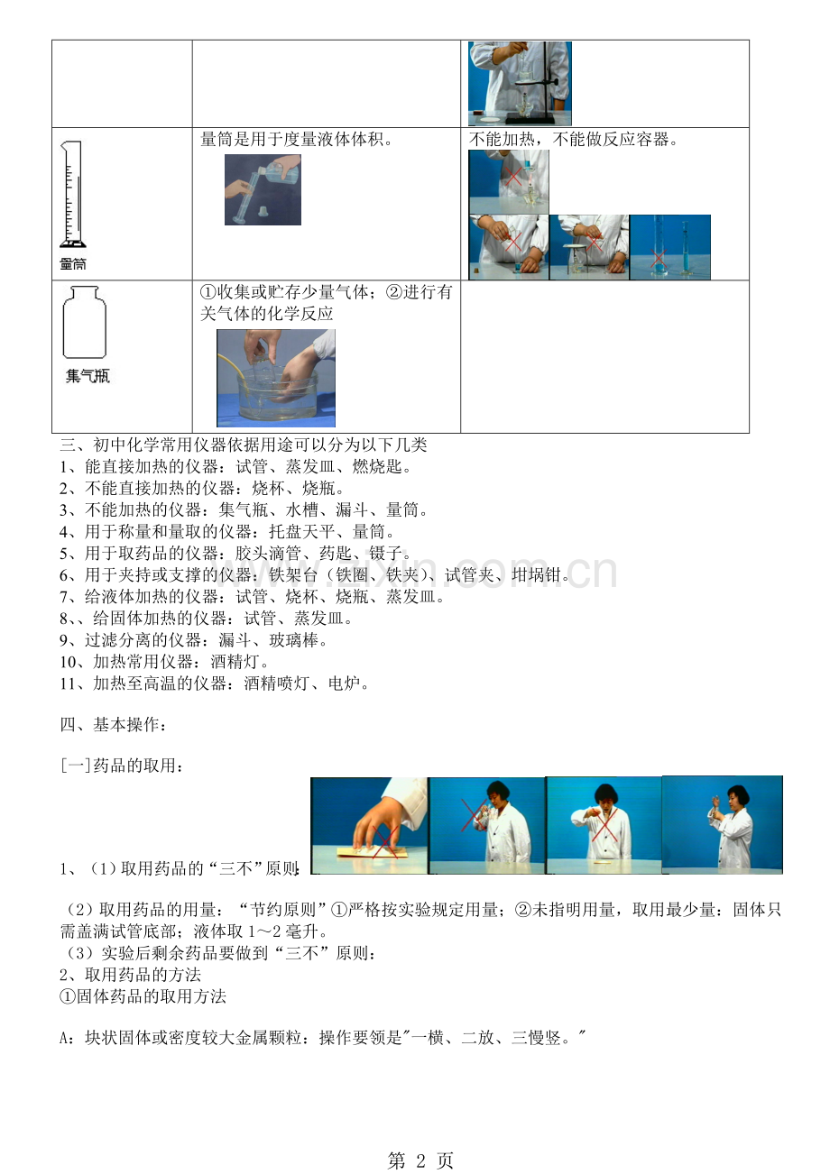 初中化学实验常用仪器介绍及基本操作(含练习).doc_第2页