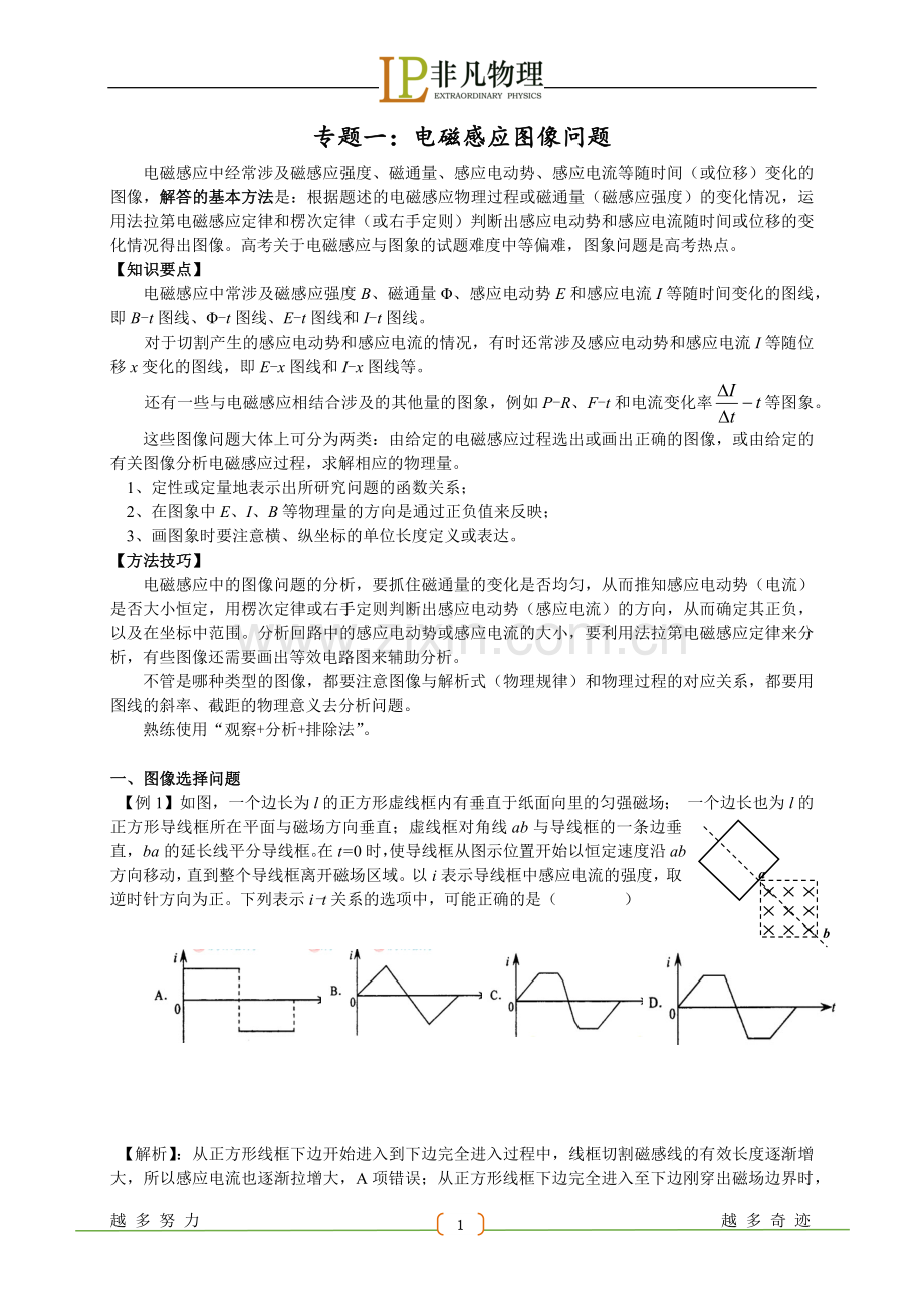 经典总结电磁感应：专题1：电磁感应图像问题.doc_第1页