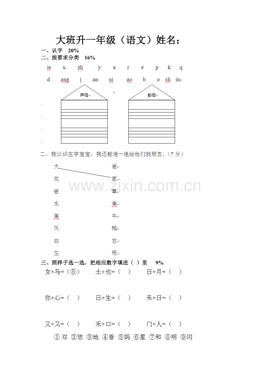 大班升一年级.语文试卷doc.doc_第1页