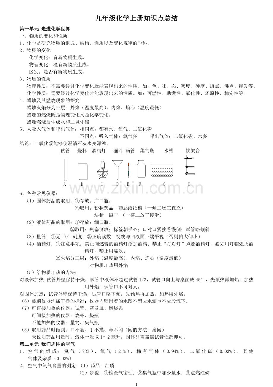 初三化学上册知识点总结.doc_第1页