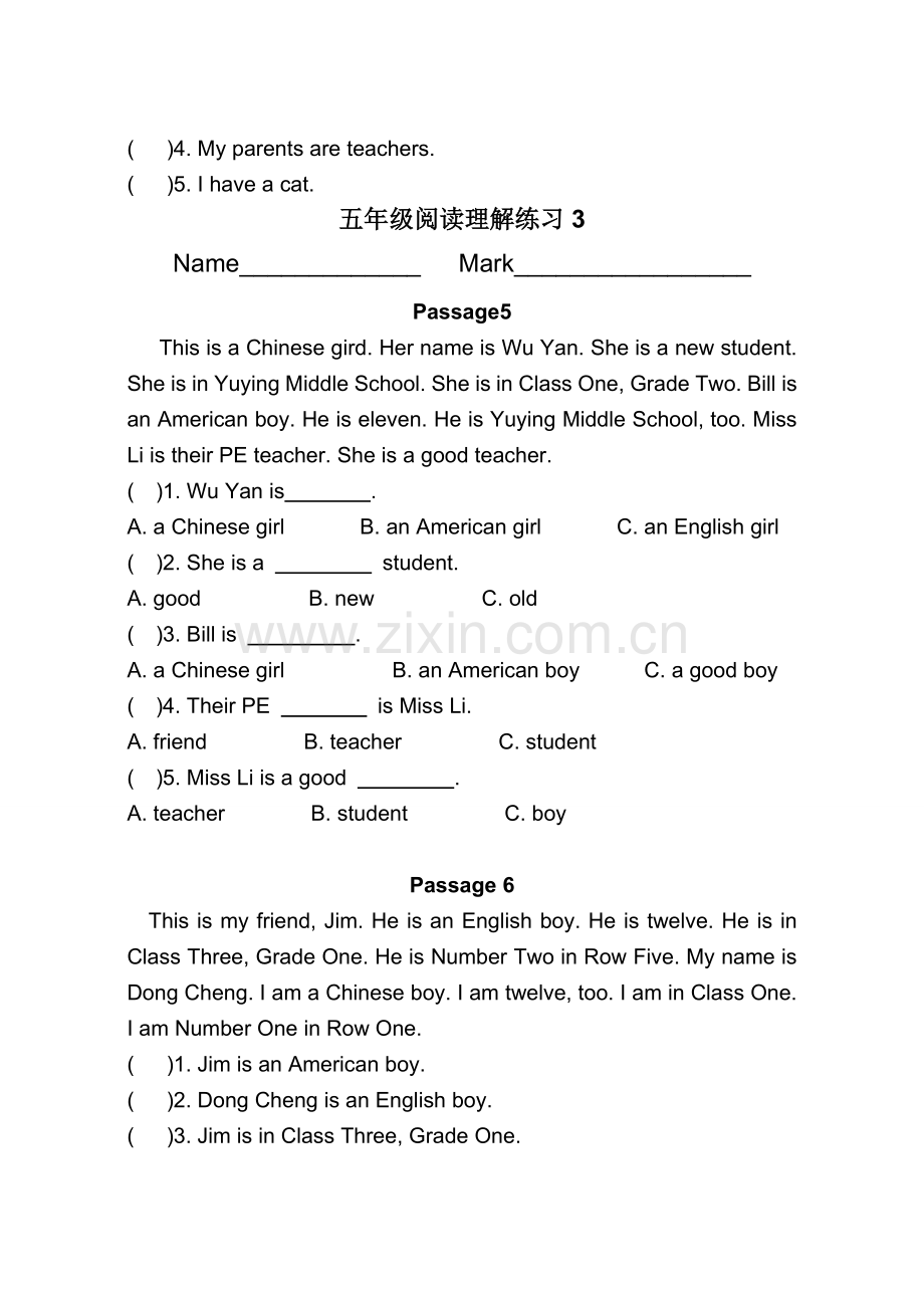 PEP小学英语五年级阅读理解专项训练.doc_第3页