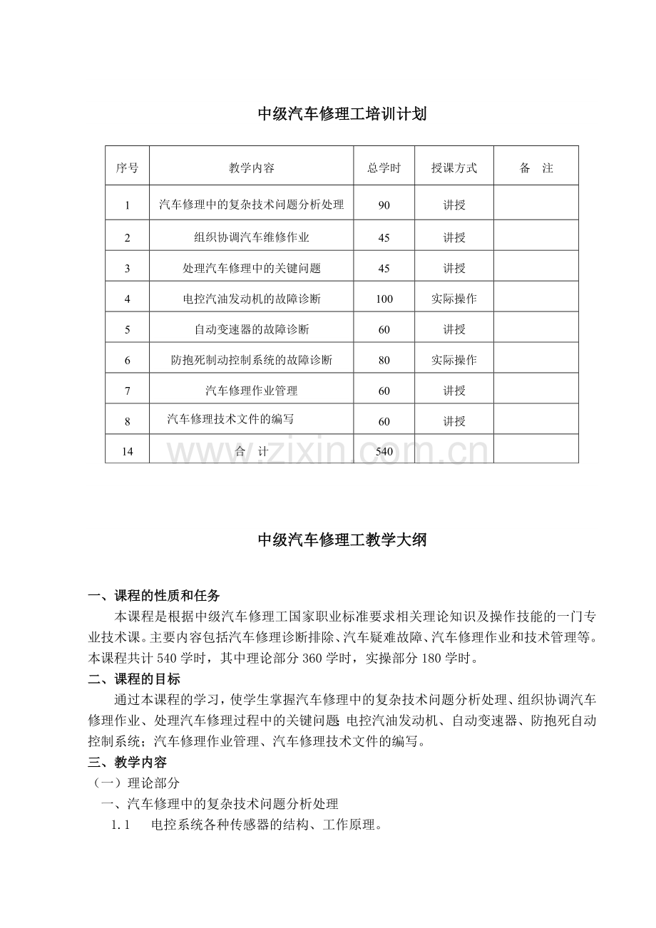 汽车修理工培训计划及大纲(初中级).doc_第3页