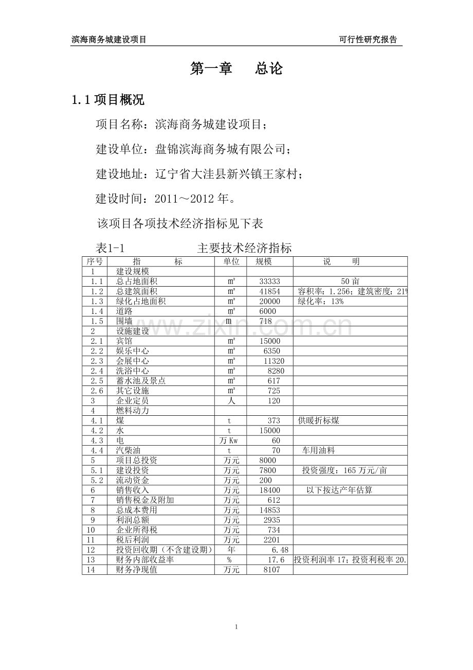 滨海商务城投资可行性分析报告.doc_第1页