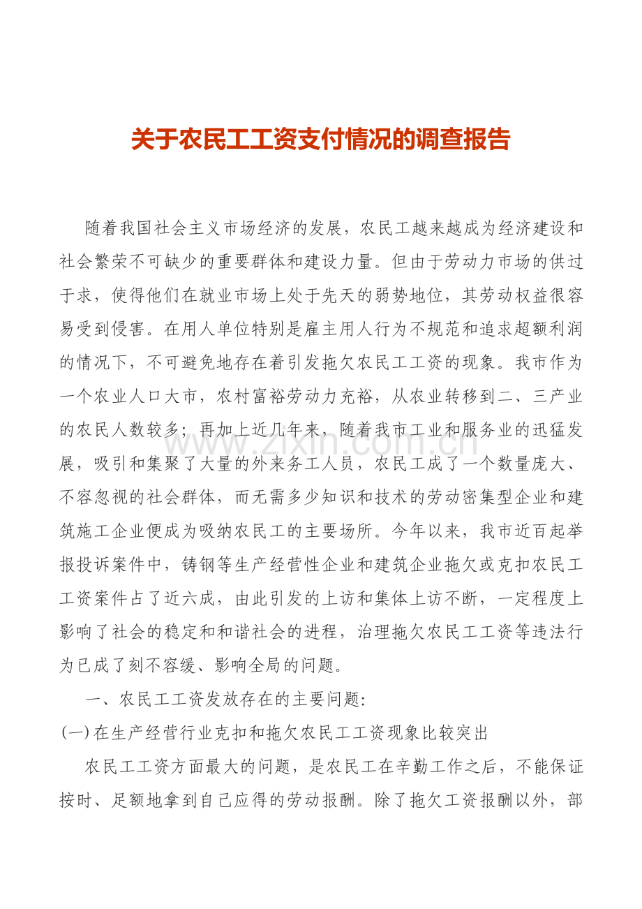 关于农民工工资支付情况的调查报告.doc_第1页