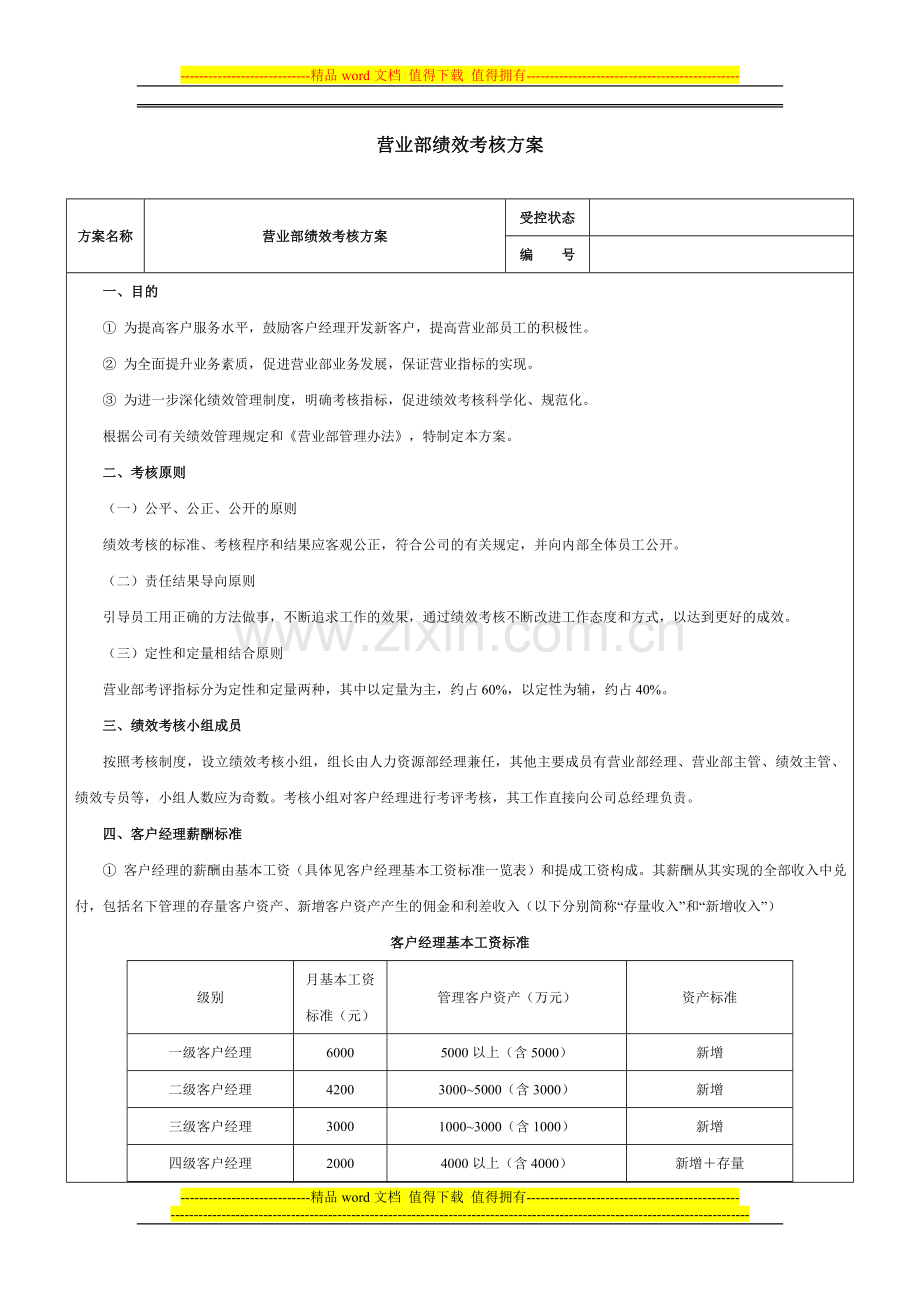 证券营业部绩效考核方案-范本.doc_第1页