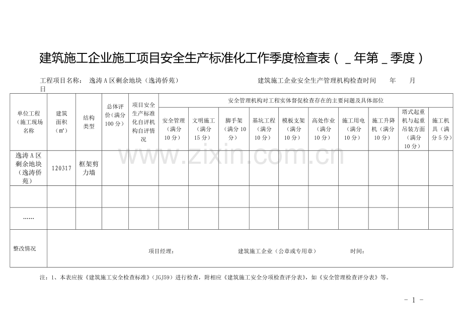 附表1-1建筑施工安全生产标准化工程项目月自评情况汇总表.doc_第2页