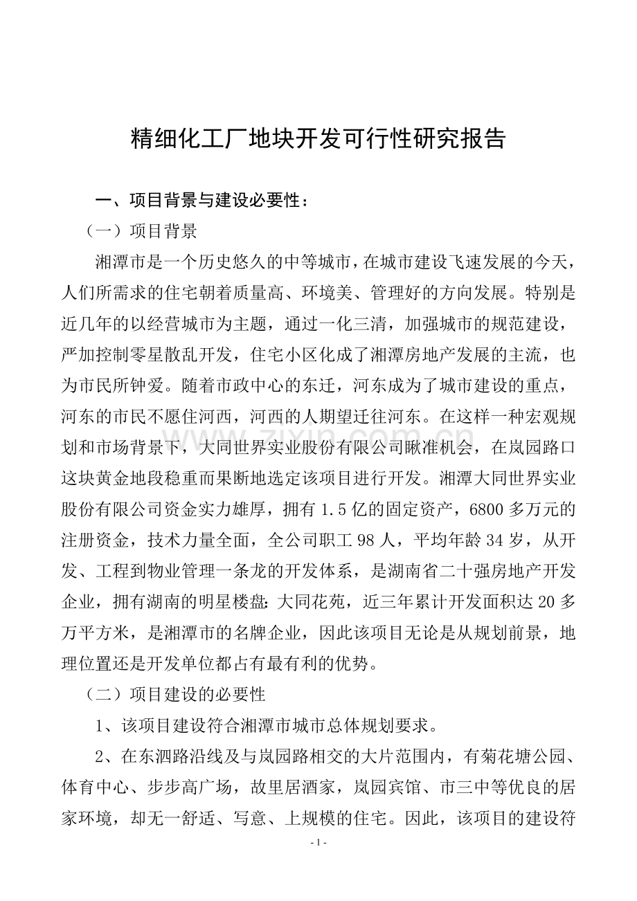 精细化工厂项目可行性研究报告.doc_第1页