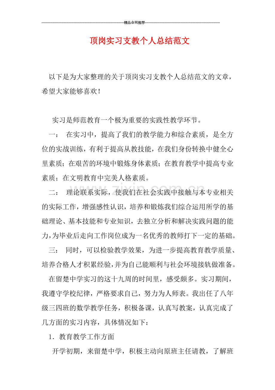 顶岗实习支教个人总结范文.doc_第1页