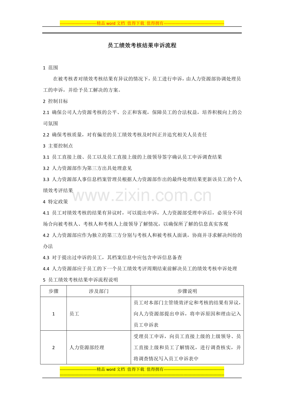 员工绩效考核结果申诉流程-模板.doc_第1页