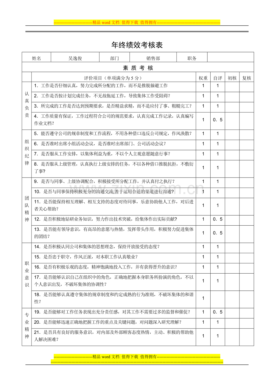 年终考核表(素质部分).doc_第1页