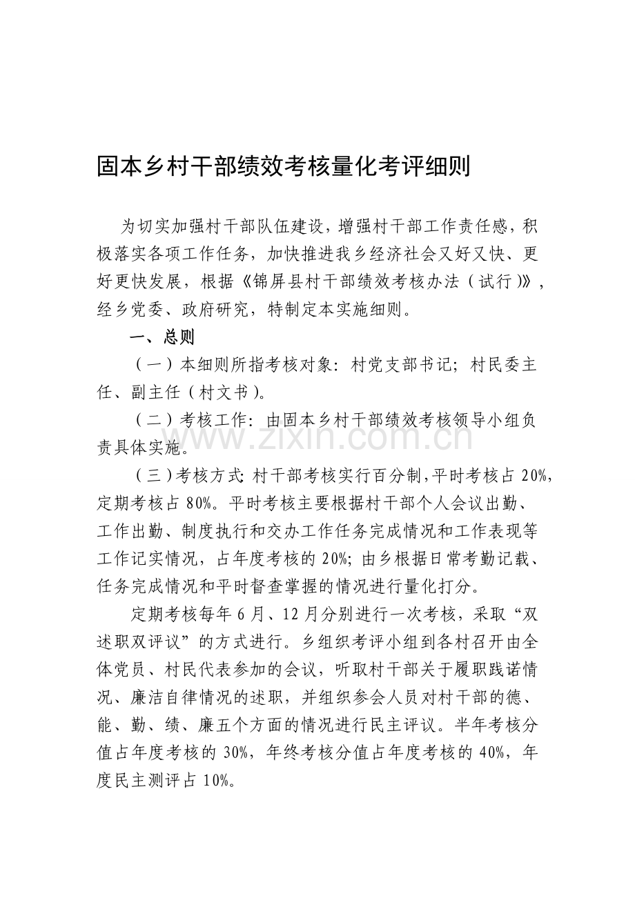 固本乡村干部绩效考核量化考评细则(正).doc_第1页