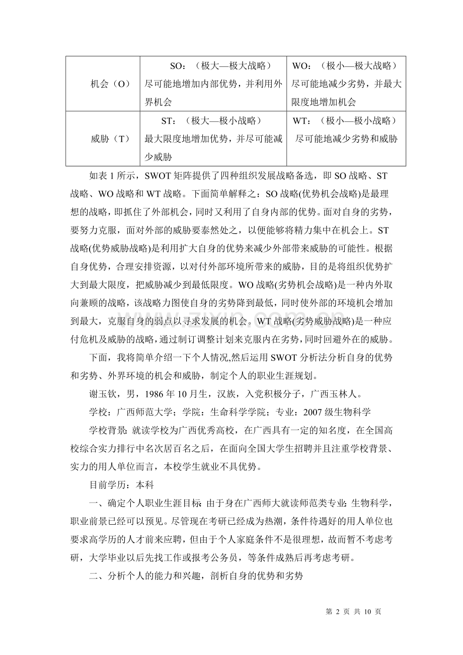 基于SWOT分析法的个人职业生涯规划.doc_第2页