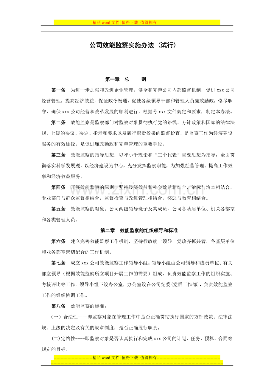 公司效能监察实施办法-(试行).doc_第1页