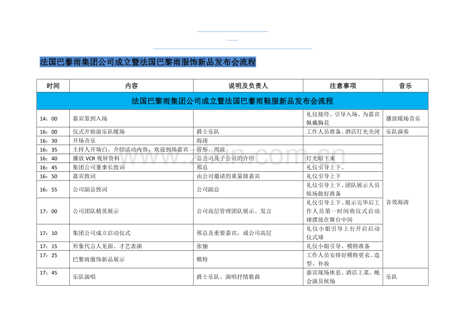 法国巴藜雨集团公司成立新闻发布会流程.doc_第1页