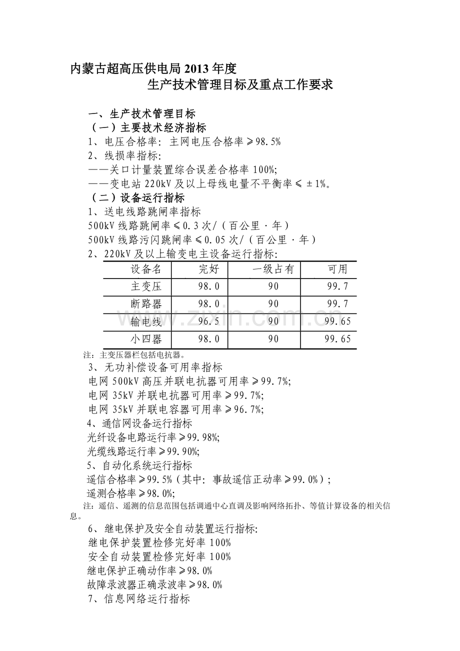 2013年生产技术管理目标及专业重点工作(讨论稿).doc_第1页