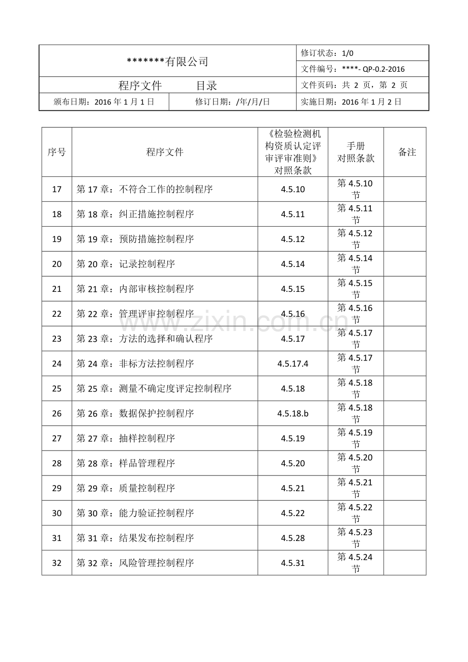 某检验检测机构质量管理体系程序文件2016新版.doc_第2页