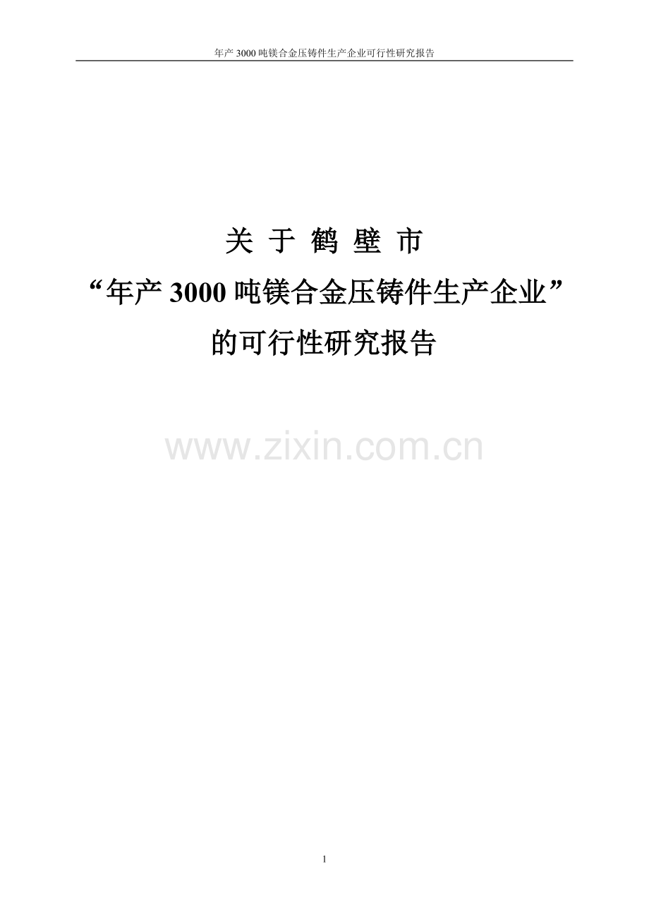 年产3000吨镁合金压铸件生产企业可行性研究报告.doc_第1页