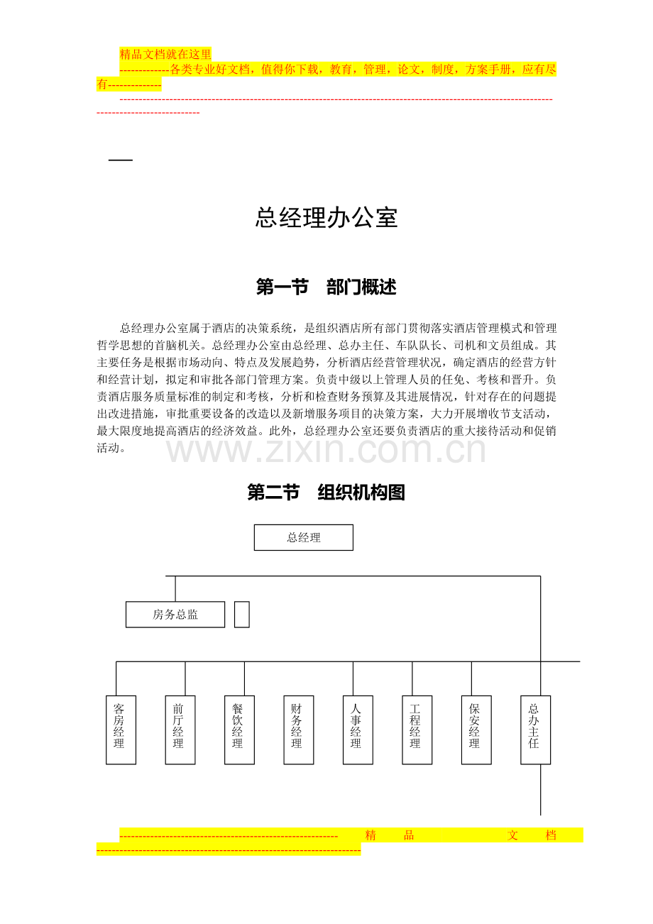 酒店部门岗位职责(组织结构图).doc_第1页