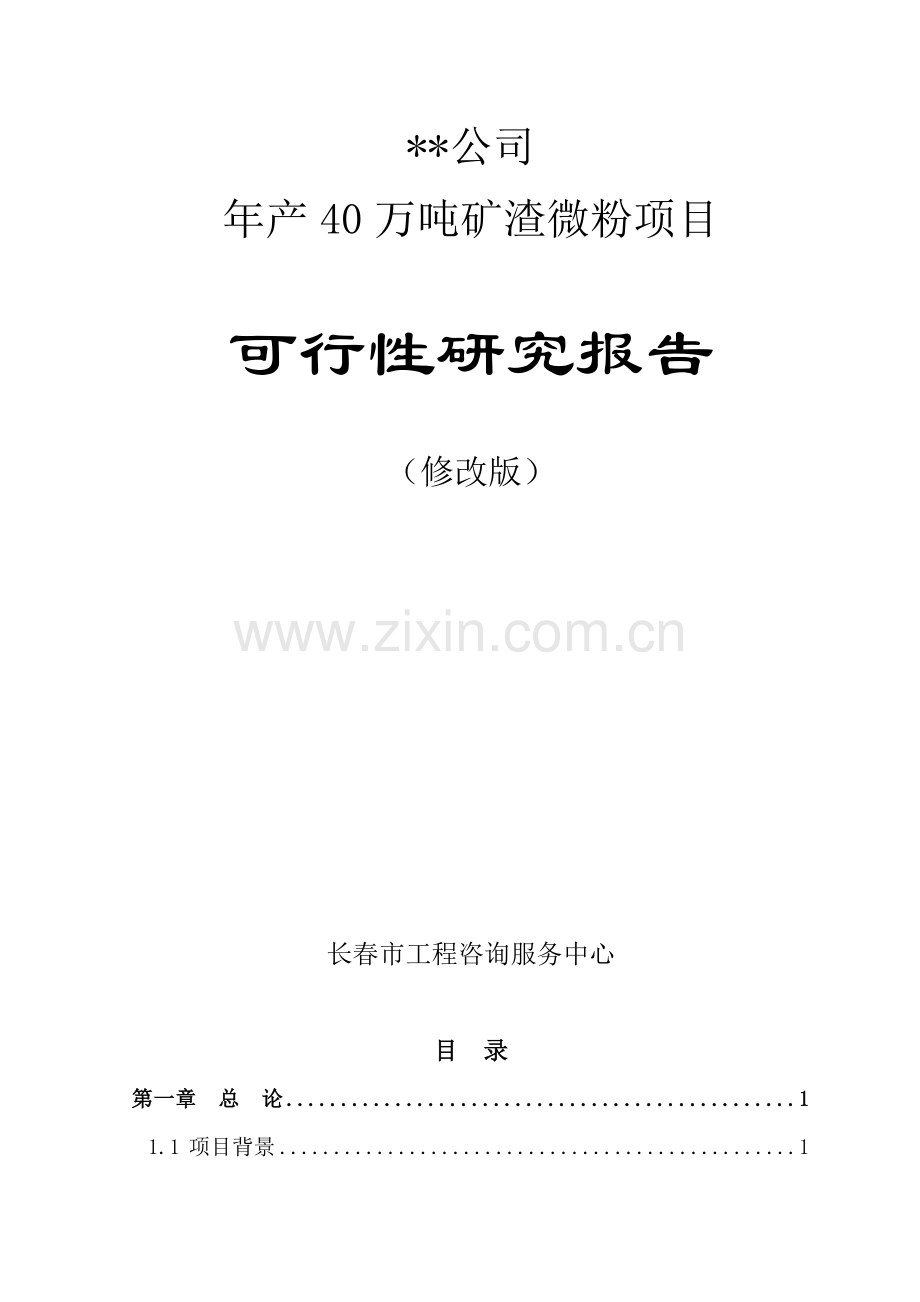 40万吨矿渣微粉申请立项可行性研究报告书.doc_第1页