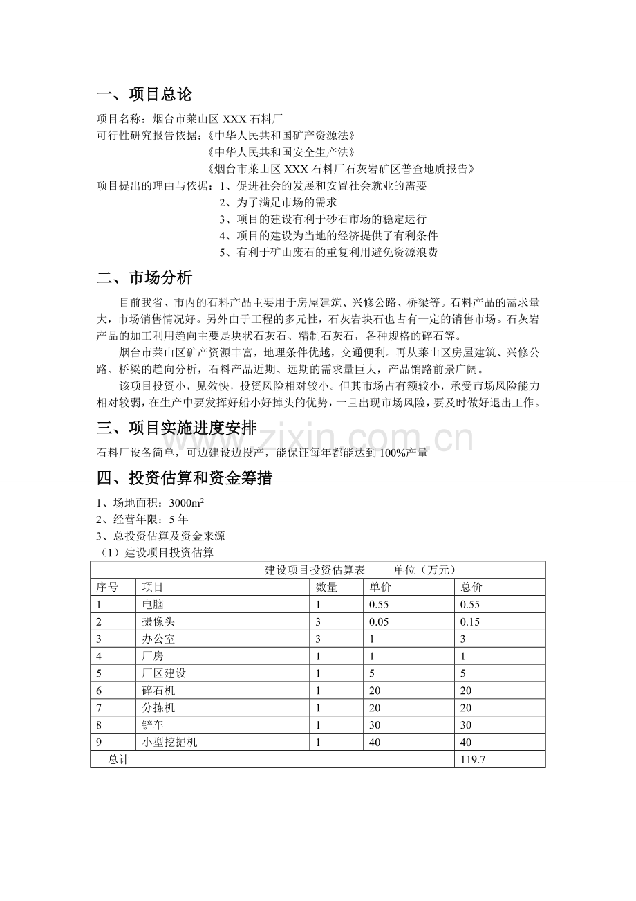 毕业设计-石料厂项目投资计划书.doc_第1页