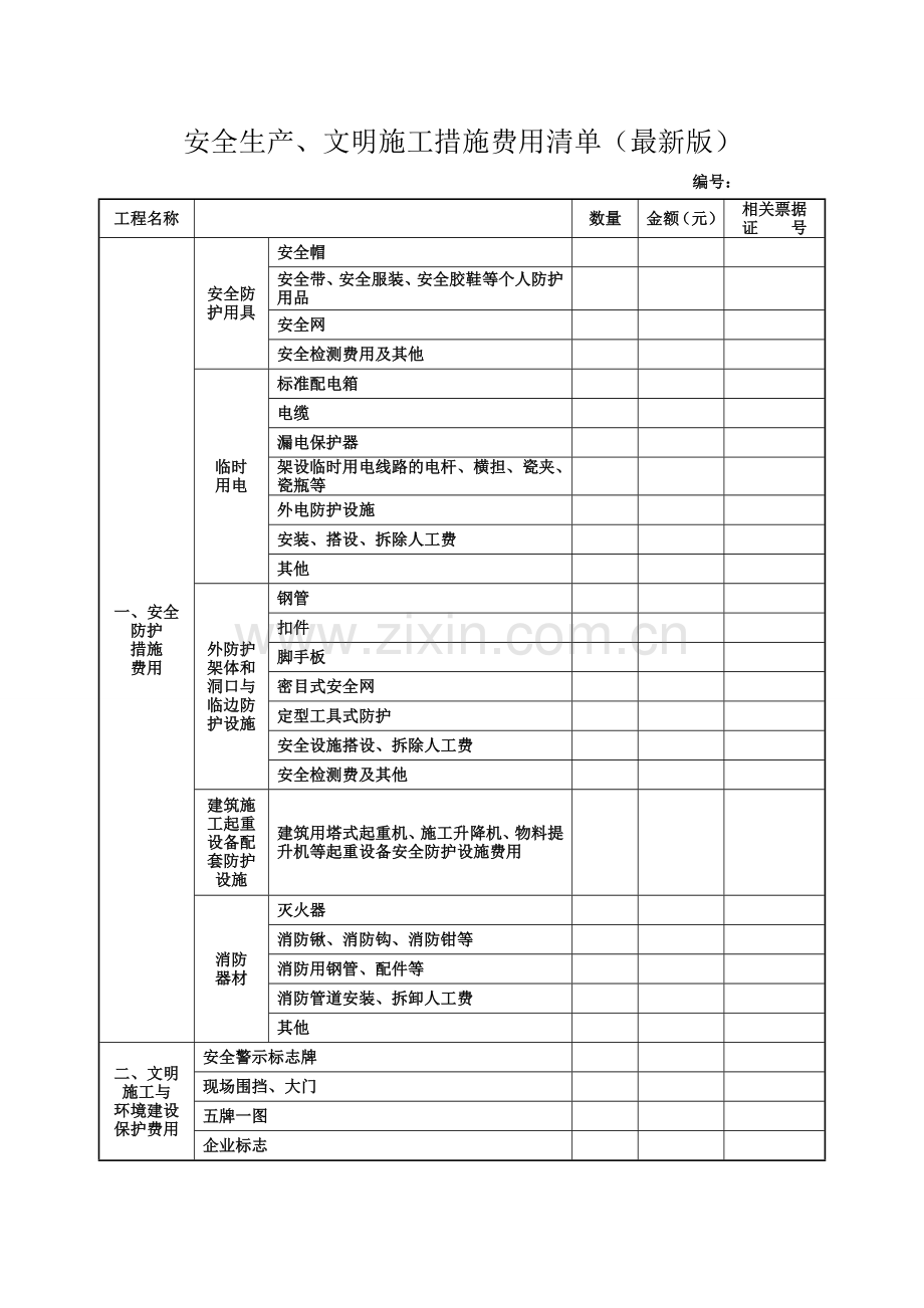 安全生产、文明施工措施费用清单.doc_第1页