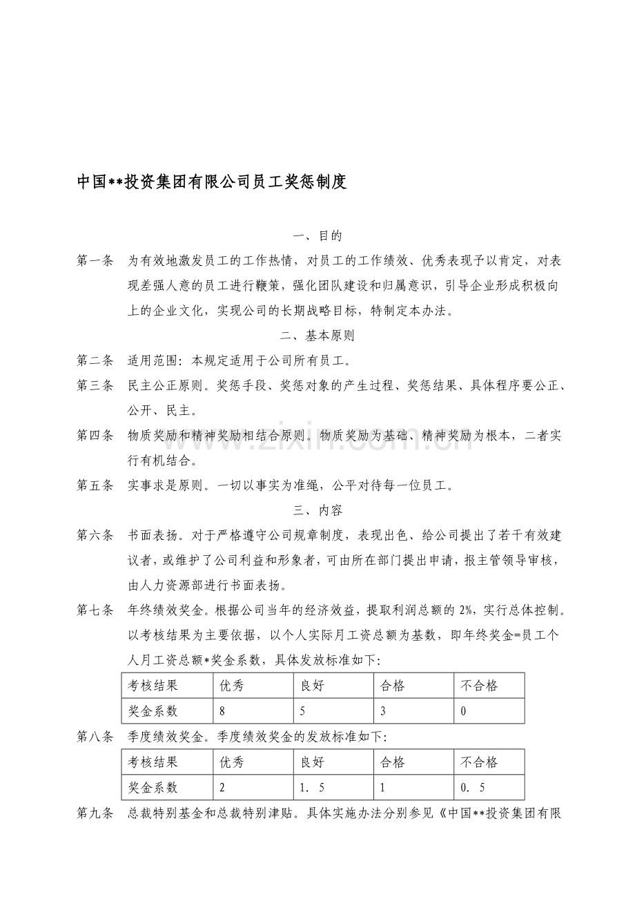 中国某投资集团员工奖惩制度.doc_第1页