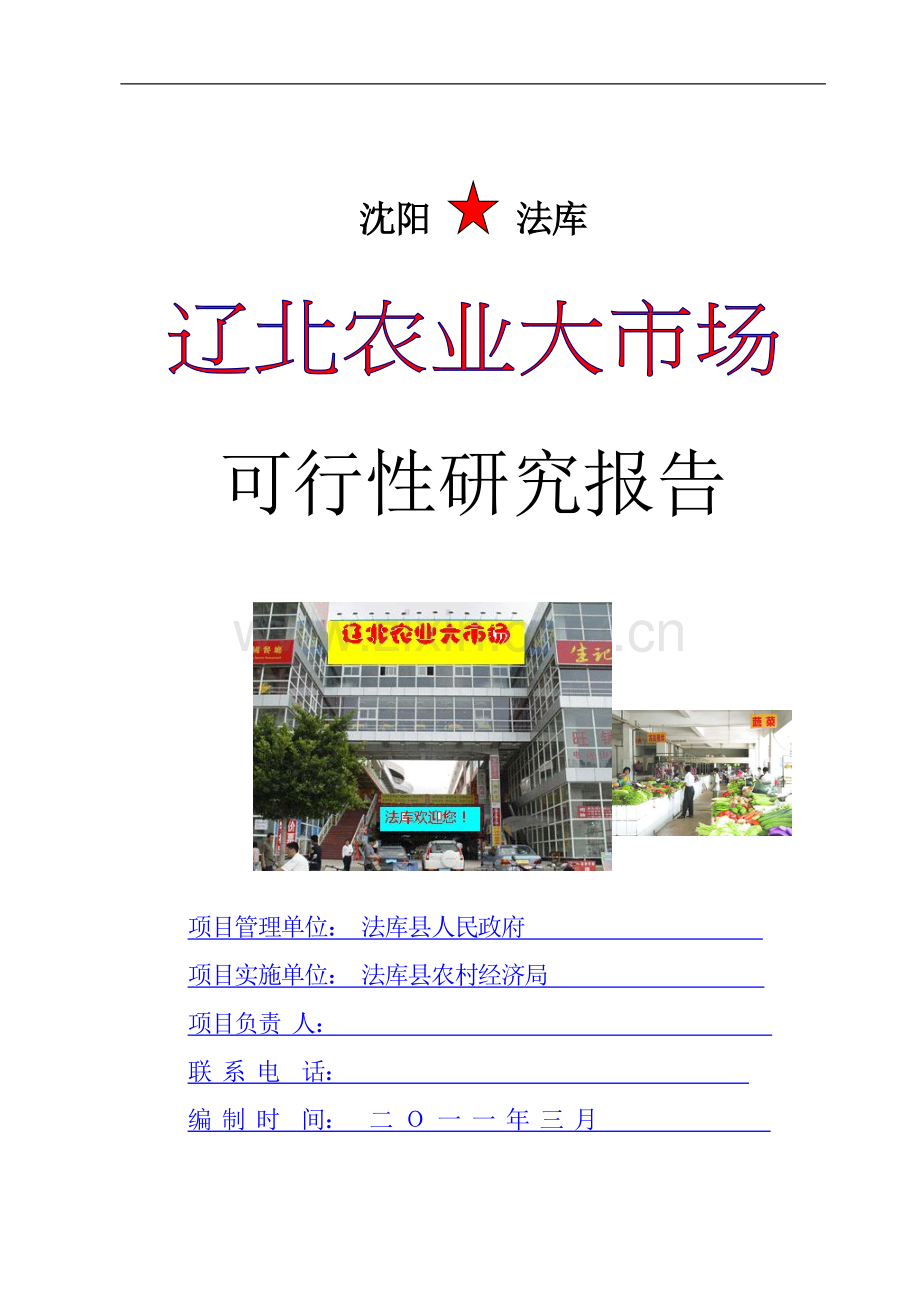 法库县农产品批发市场项目申请立项可行性研究报告.doc_第1页