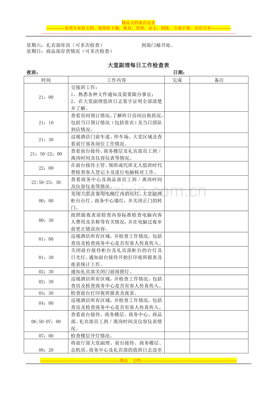 酒店大堂经理每日工作检查表.doc_第2页