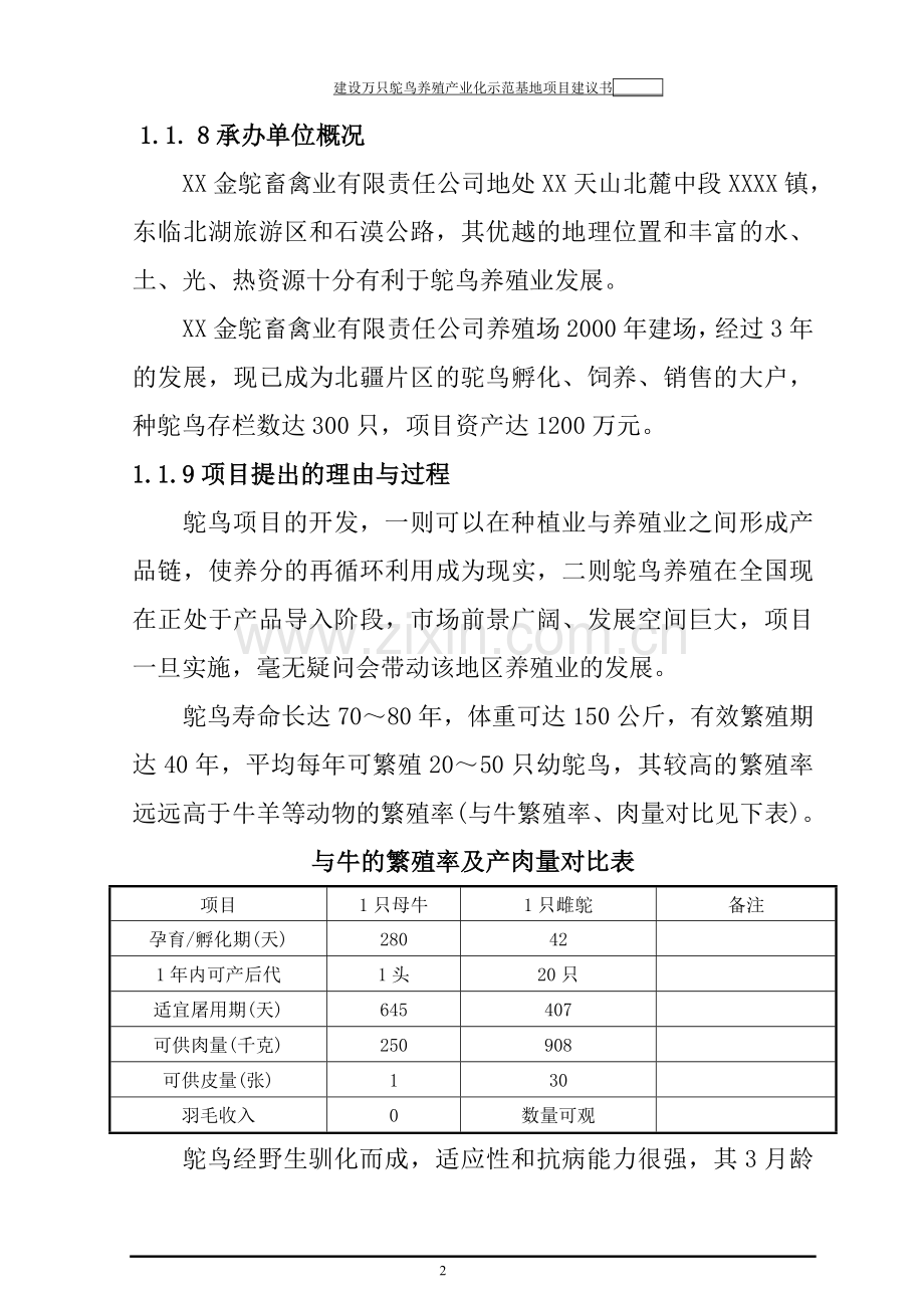 万只鸵鸟养殖产业化示范基地项目建设投资可行性研究报告书.doc_第2页