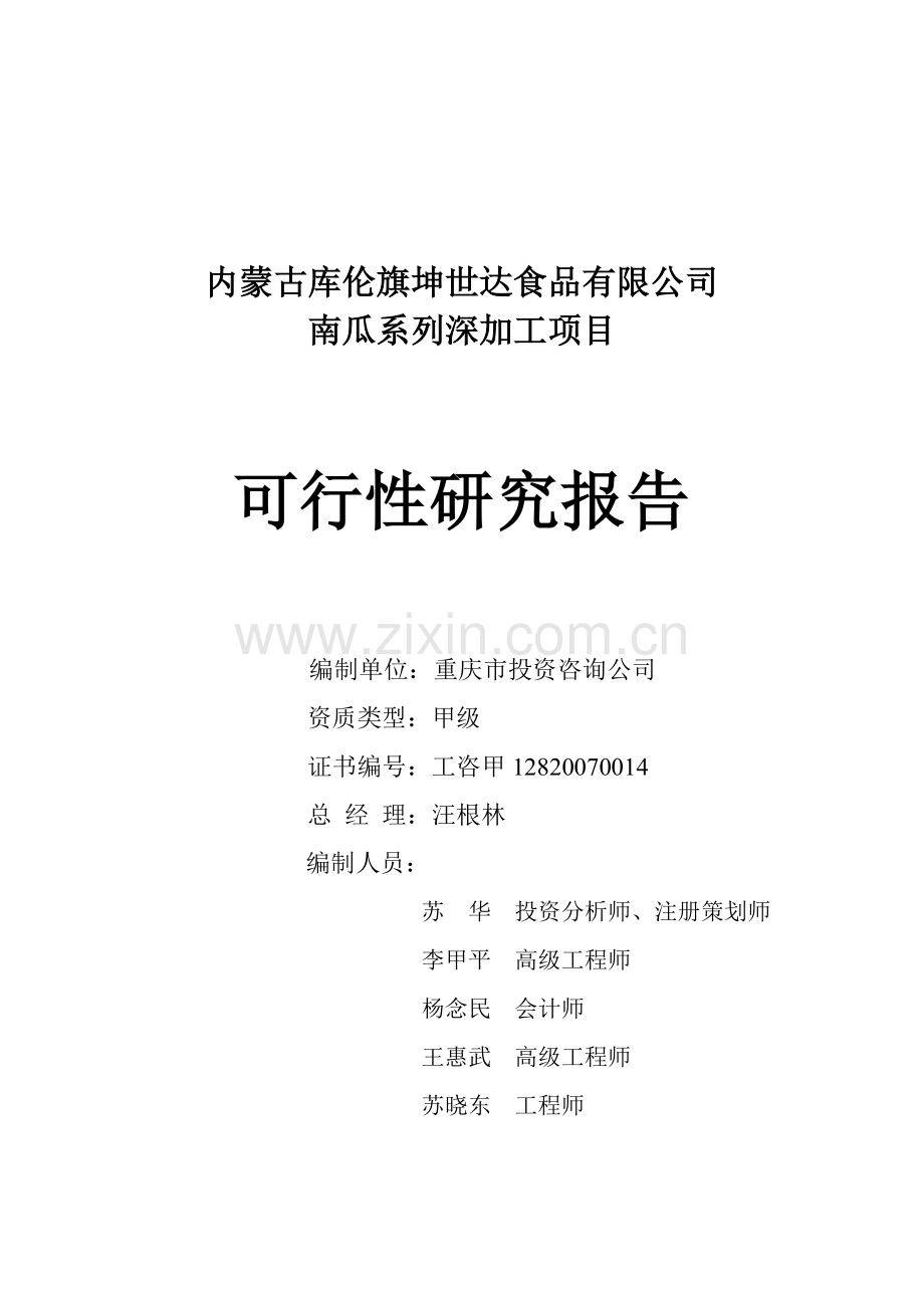 南瓜系列深加工项目建设可行性研究报告.doc_第1页