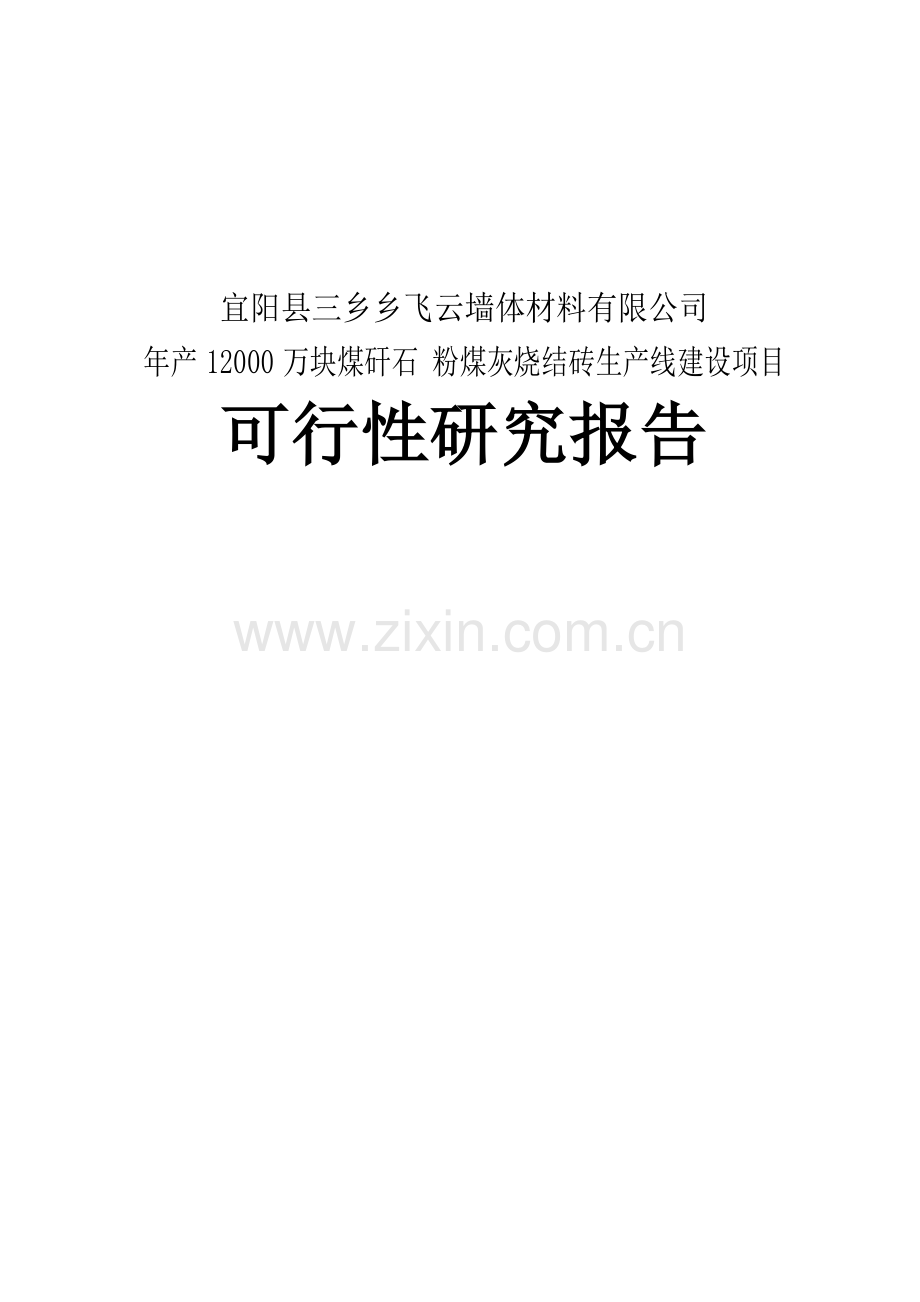 年产2亿块煤矸石粉煤灰烧结砖生产线项目可行性研究报告.doc_第1页