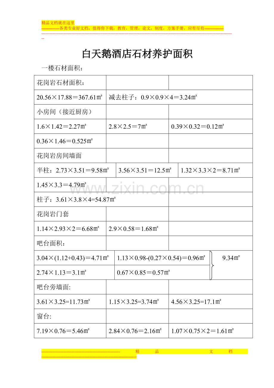 白天鹅酒店石材养护面积改.doc_第1页