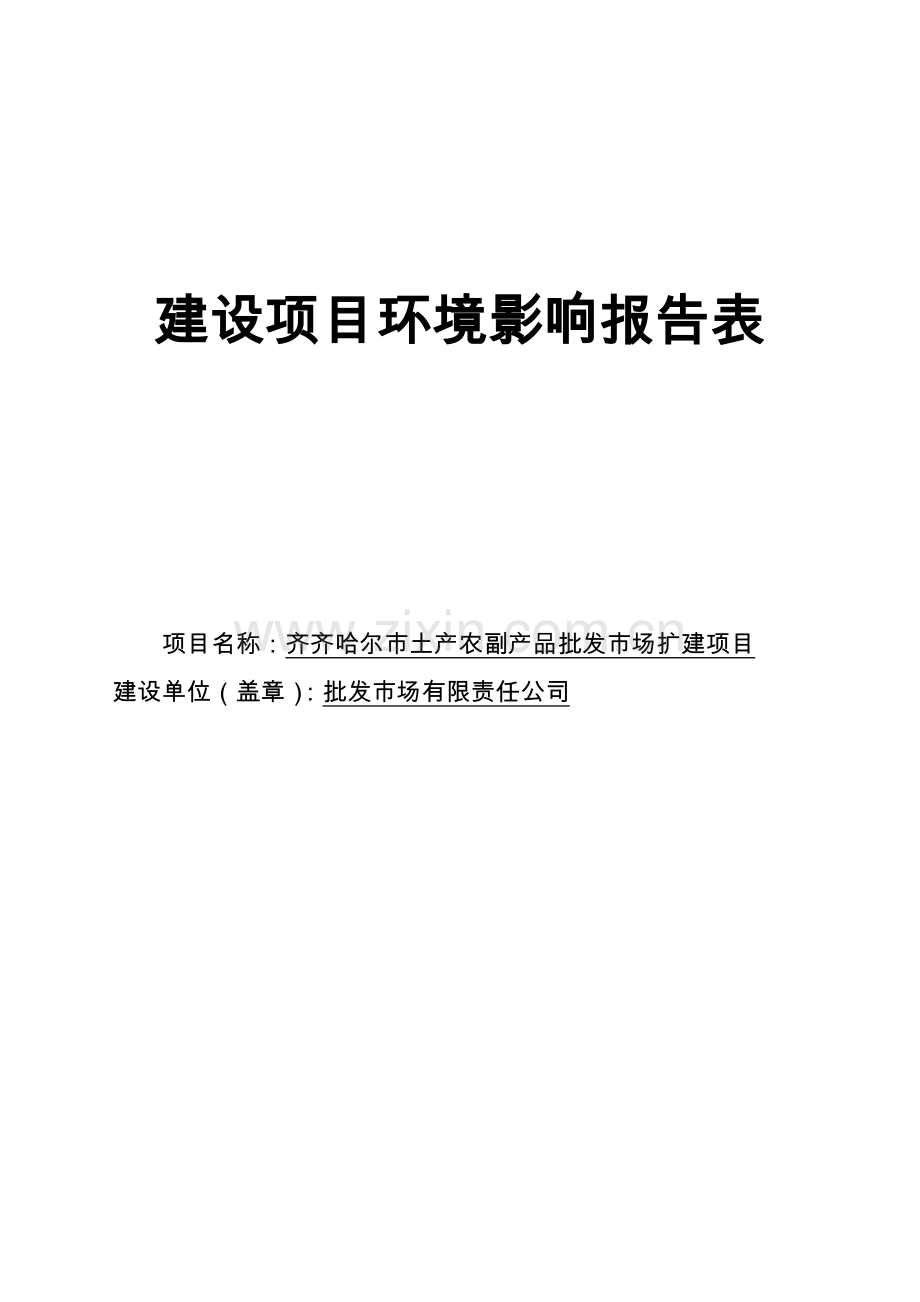 齐齐哈尔市土产农副产品批发市场扩建项目投资环境影响论证评价报告.doc_第1页