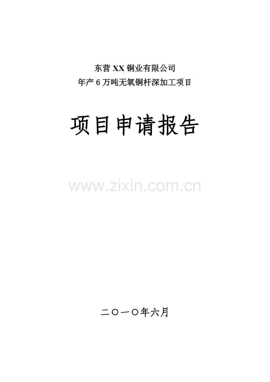 年产6万吨铜深加工项目建设可行性研究报告——无氧铜杆项目建设可行性研究报告.doc_第1页