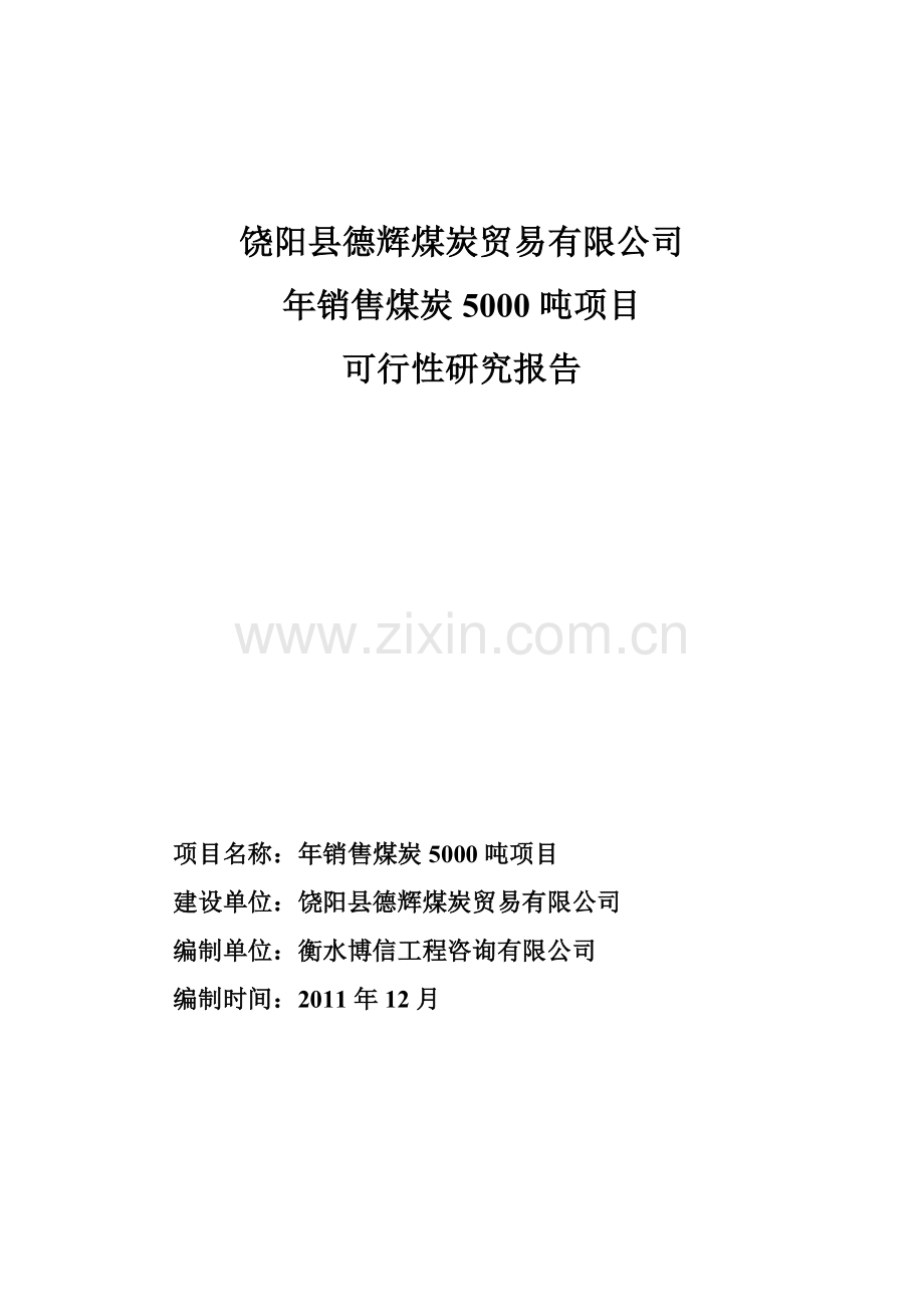 年销售煤炭5000吨项目建设可研报告.doc_第1页