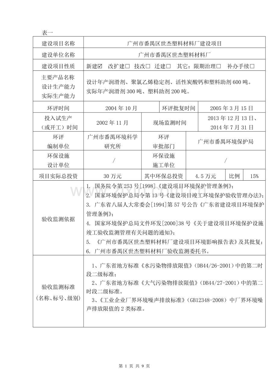 番禺区世杰塑料材料厂建设项目竣工立项环境保护验收.doc_第3页