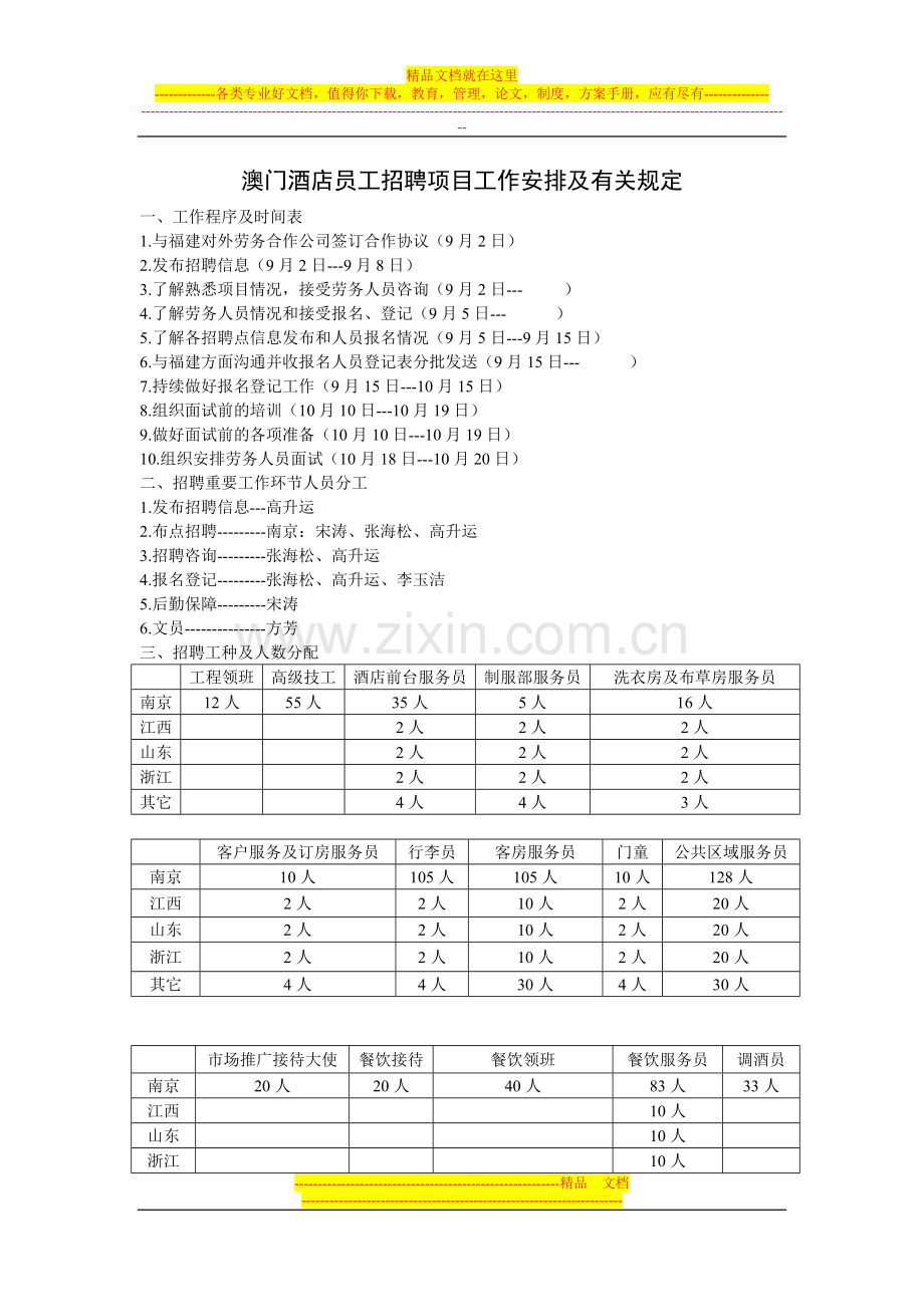 澳门酒店员工招聘项目工作安排及有关规定2.doc_第1页