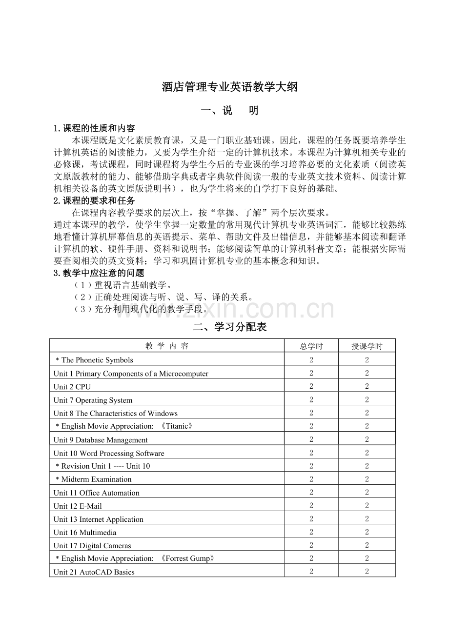 酒店管理英语教学大纲.doc_第1页