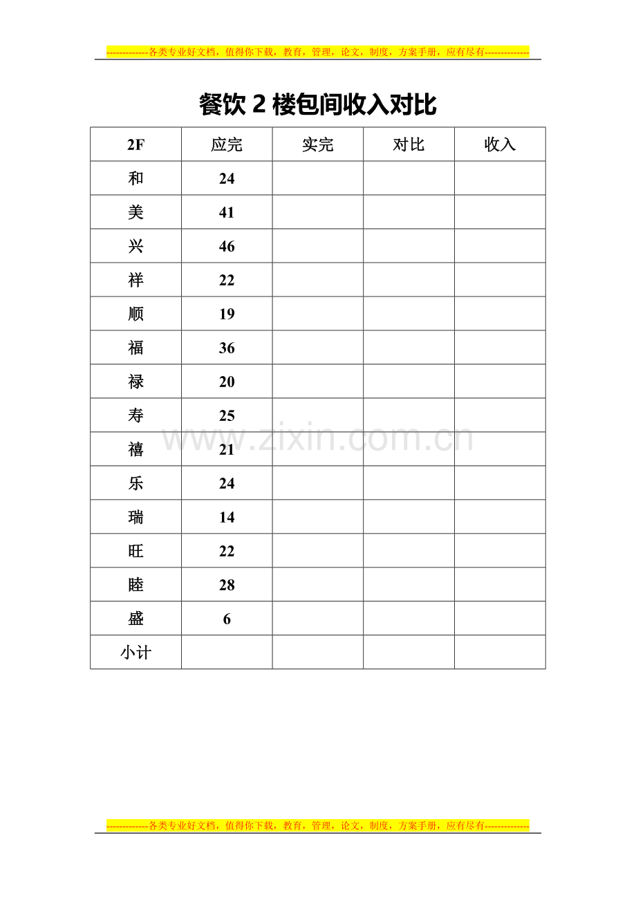 酒店餐饮部包间收入对比.doc_第1页