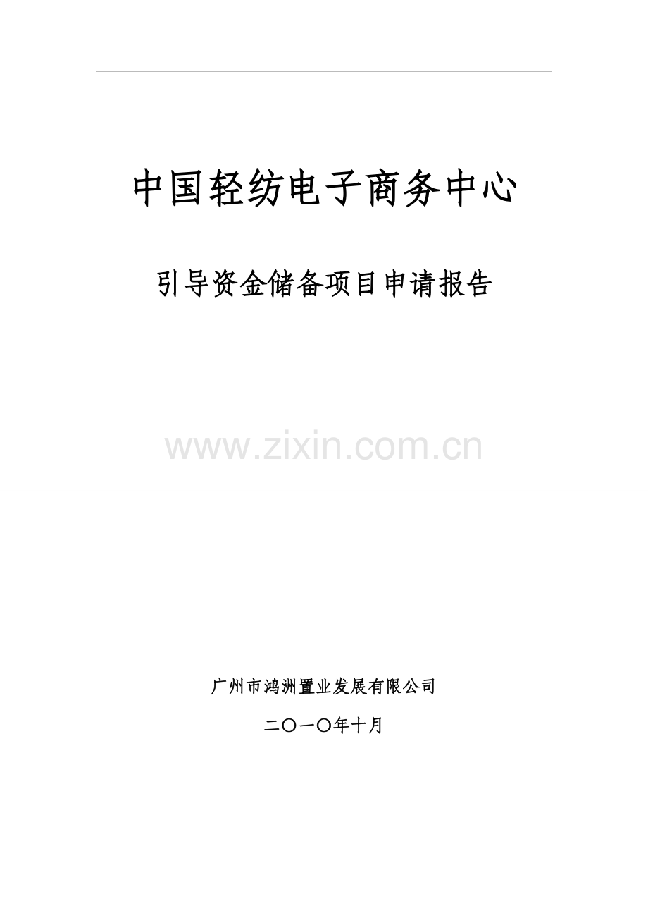 中国轻纺电子商务中心引导资金储备项目投资可行性研究报告.doc_第1页