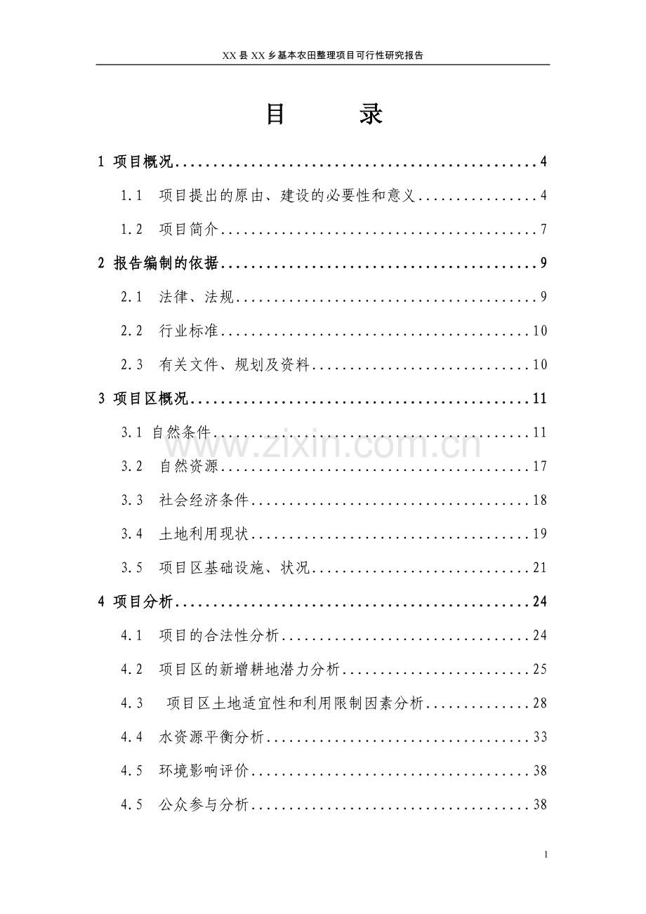 乡基本农田整理项目可行性研究报告.doc_第1页