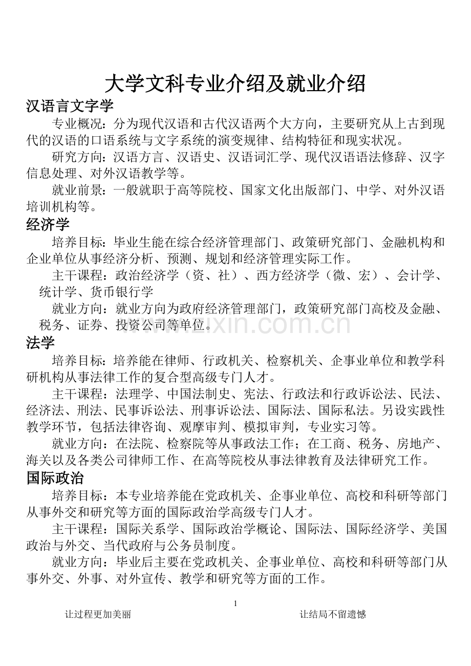 大学文科专业介绍及就业介绍.doc_第1页