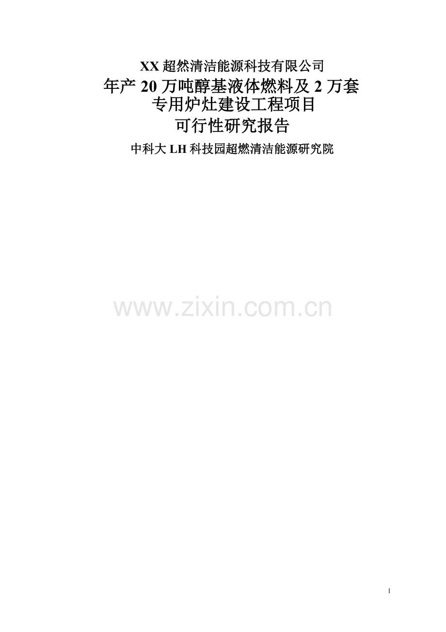 年产20万吨醇基液体燃料及2万套专用炉灶建设工程项目可行性研究报告.doc_第1页